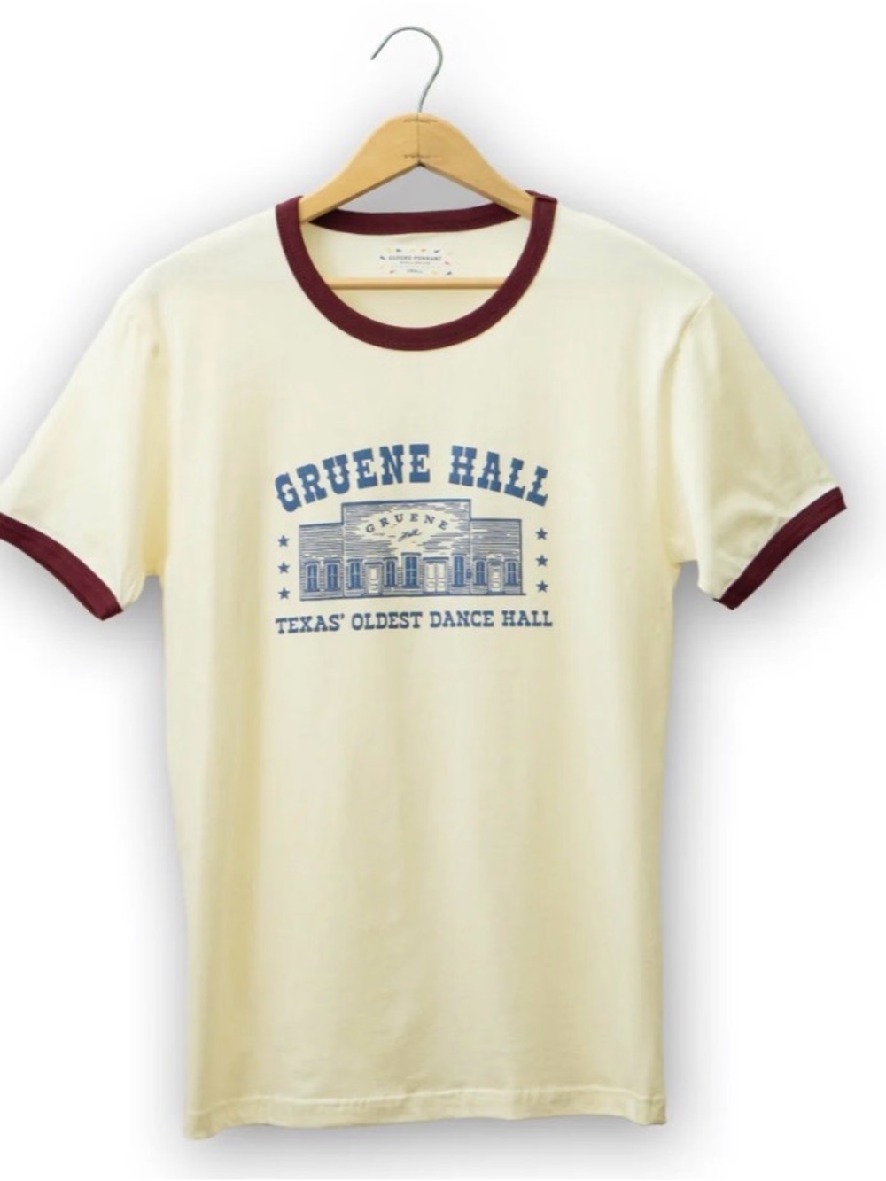 NWOT Gruene Hall Cream Ringer Tee with Burgundy Trim